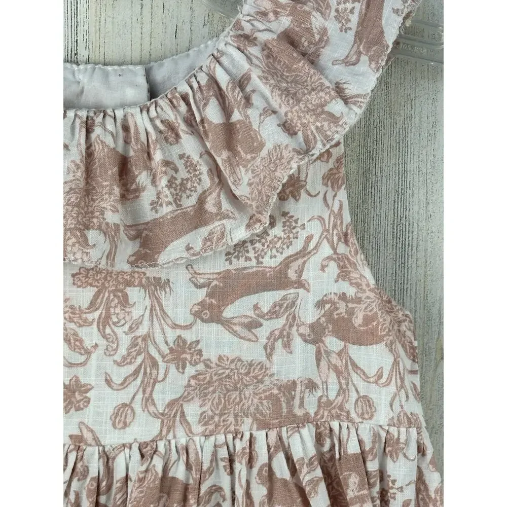 Haute Hippie Girl's 4T Dress Sleeveless Pink Toile Easter Bunny Layered Twirl‎